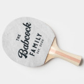 White Marble Stone Retro Family Name & Year 卓球ラケット (横)