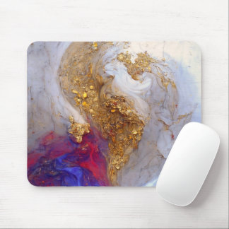 White Marble Swirl with Liquid Gold マウスパッド