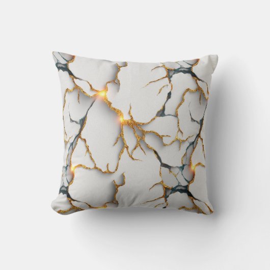 White Marble Texture with Glowing Gold Veins クッション (正面)