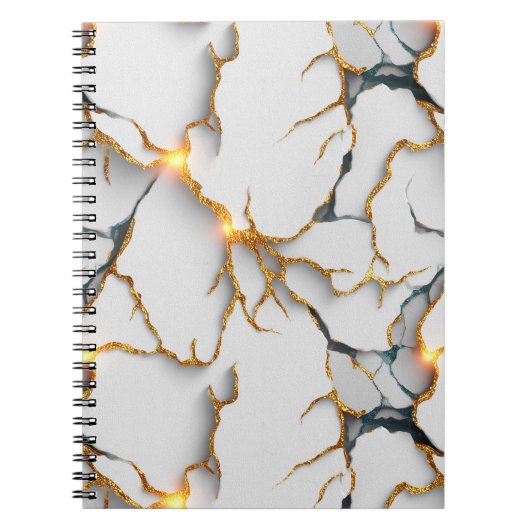 White Marble Texture with Glowing Gold Veins ノートブック (正面)