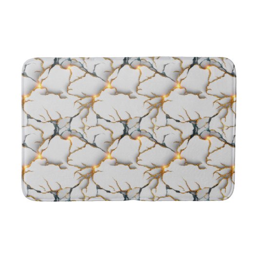 White Marble Texture with Glowing Gold Veins バスマット (正面)