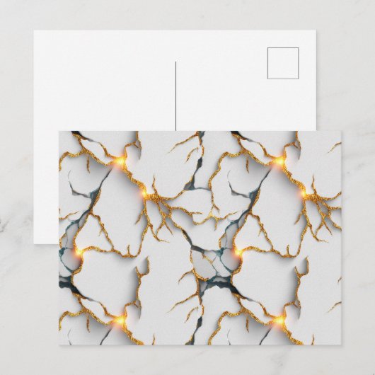White Marble Texture with Glowing Gold Veins ポストカード (正面/裏面)