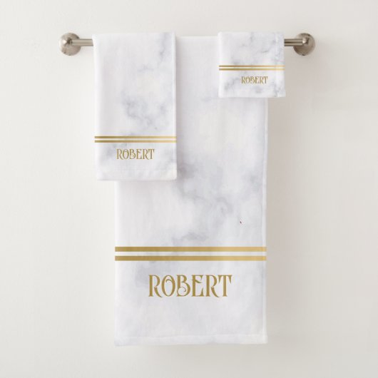 White marble texture with gold stripes バスタオルセット (インサイチュ)