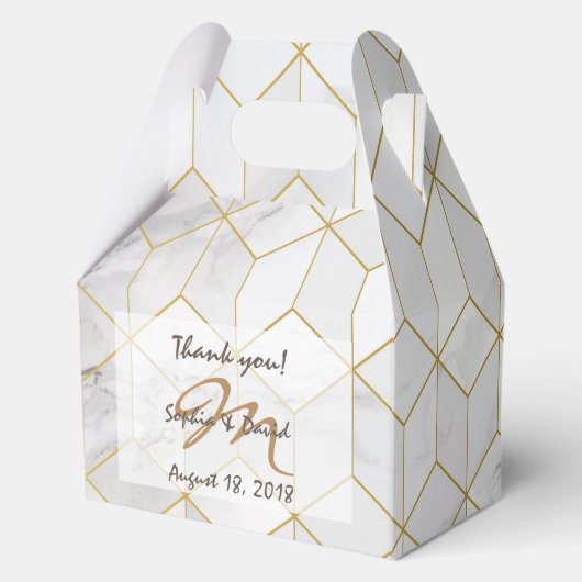 White Marble with Gold Cube Pattern + Monogram フェイバーボックス (正面)