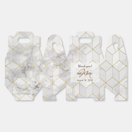 White Marble with Gold Cube Pattern + Monogram フェイバーボックス (見開き)
