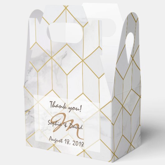 White Marble with Gold Cube Pattern + Monogram フェイバーボックス (見開き)