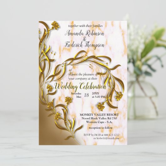 White marble with gold decor 招待状 (スタンド正面)