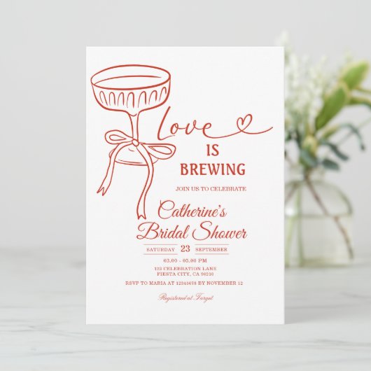 White Martini Bridal Shower Love Is Brewing Theme 招待状 (スタンド正面)