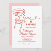 White Martini Bridal Shower Love Is Brewing Theme 招待状 (正面/裏面)