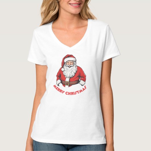 White Merry Christmas Womens V-Neck T-Shirt Tシャツ (正面)