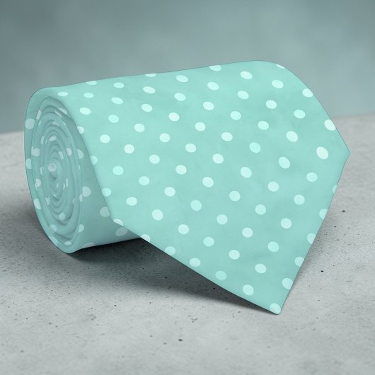 White Mini Polka Dots on Teal Necktie ネクタイ