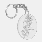 White Minimal Abstract Floral キーホルダー (正面左)