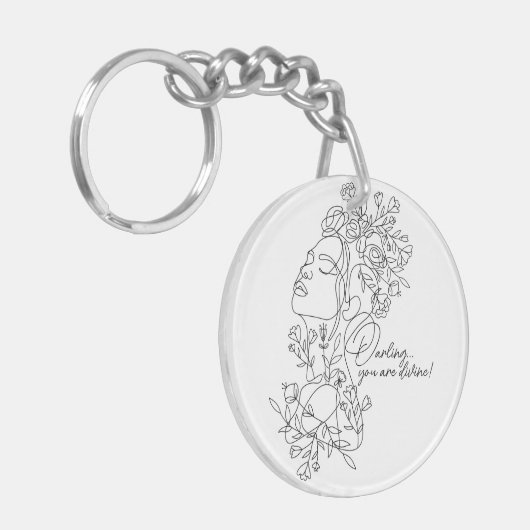 White Minimal Abstract Floral キーホルダー (正面左)