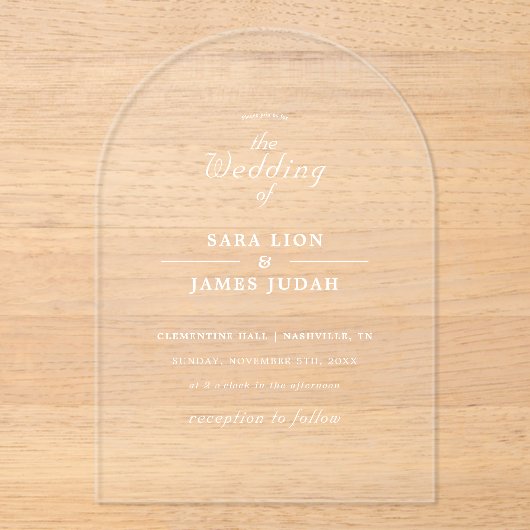 White Minimal Elegant Wedding アクリル招待状 (正面)