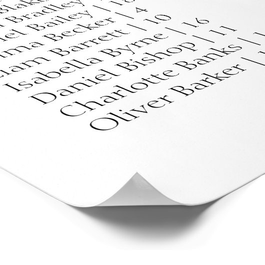 White Minimal Wedding Alphabetical Seating Chart ポスター (角)