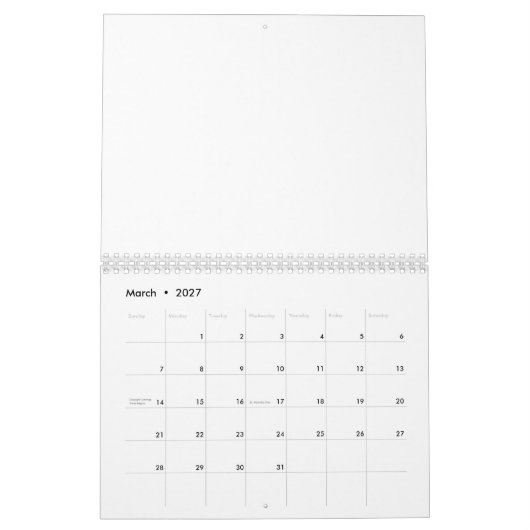 White Minimalist Background – Solid Blank Canvas カレンダー (3月 2027)