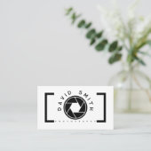 White Minimalist Camera Photographer Business Card 名刺 (スタンド正面)