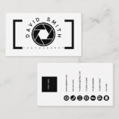White Minimalist Camera Photographer Business Card 名刺 (正面/裏面)