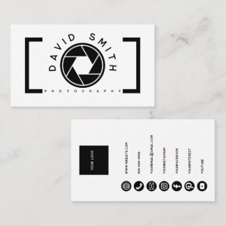 White Minimalist Camera Photographer Business Card 名刺