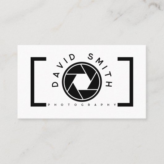 White Minimalist Camera Photographer Business Card 名刺 (正面)