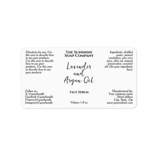 White Minimalist Cosmetics Dropper Bottle  ラベル (正面)