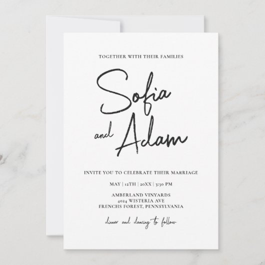 White Minimalist Elegant Wedding 招待状 (正面)