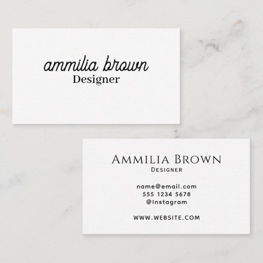 White Minimalist | Modern Professional Handwritten 名刺 (正面/裏面)