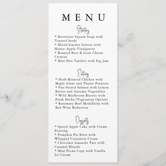White Minimalist Modern Wedding Menu メニュー (正面)