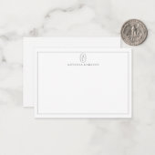 White Minimalist Monogram Name Flat Note Card ノートカード (正面/裏面インサイチュ)