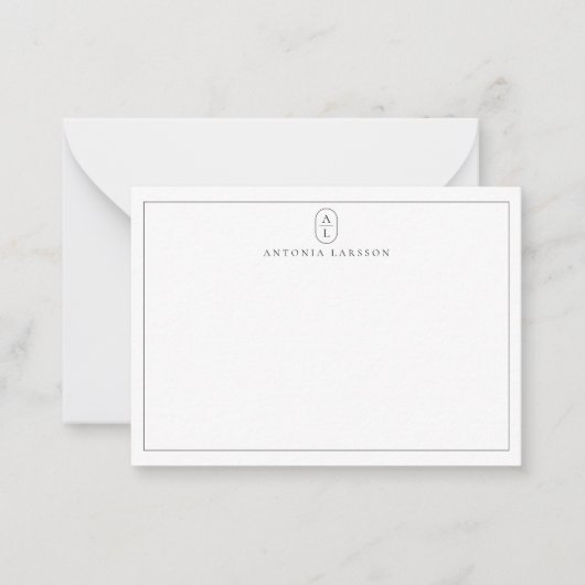White Minimalist Monogram Name Flat Note Card ノートカード (正面)