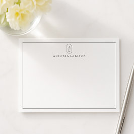 White Minimalist Monogram Name Flat Note Card ノートカード