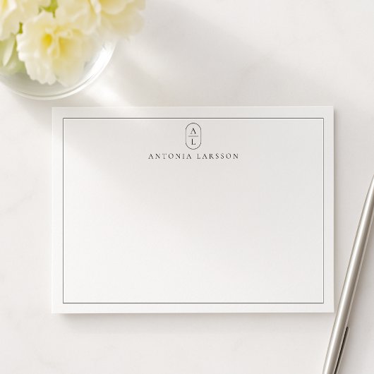 White Minimalist Monogram Name Flat Note Card ノートカード