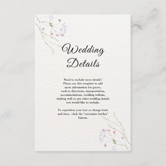 White Minimalist watercolor flowers wedding エンクロージャーカード (正面)