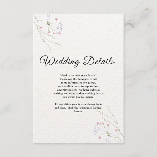 White Minimalist watercolor flowers wedding エンクロージャーカード (正面)