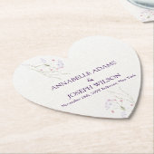 White Minimalist watercolor flowers wedding ペーパーコースター (アングル)