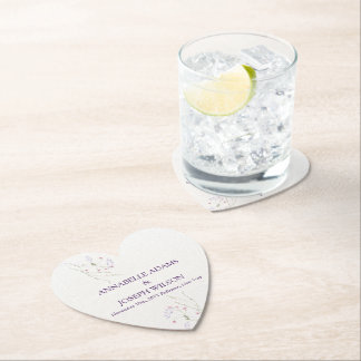 White Minimalist watercolor flowers wedding ペーパーコースター