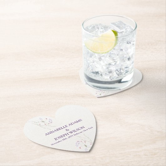 White Minimalist watercolor flowers wedding ペーパーコースター (インサイチュ)