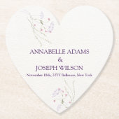 White Minimalist watercolor flowers wedding ペーパーコースター (正面)