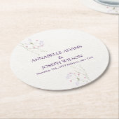 White Minimalist watercolor flowers wedding ラウンドペーパーコースター (アングル)