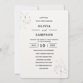 White Minimalist watercolor flowers wedding 招待状