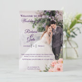 White Minimalist watercolor photo flowers wedding 招待状 (スタンド正面)