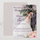 White Minimalist watercolor photo flowers wedding 招待状 (正面/裏面)