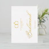 White Minimalist Wedding Rings Bridesmaid Luxury 箔招待状 (立ち正面)