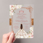White Mis Quince Crown Rose Gold Quinceañera アクリル招待状 (インサイチュ (ポータブル))