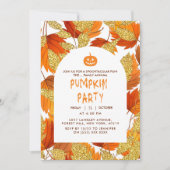  White | Modern Faux Glitter Leaves Halloween 招待状 (正面)