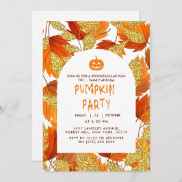  White | Modern Faux Glitter Leaves Halloween 招待状