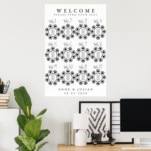White Modern Minimal Wedding Seating Chart Poster ポスター (ホームオフィス)