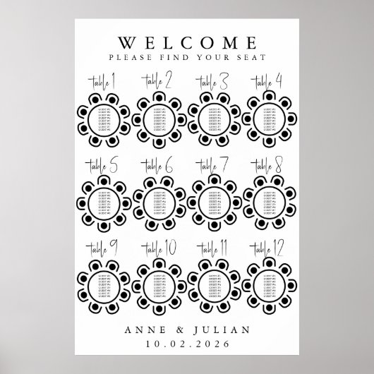 White Modern Minimal Wedding Seating Chart Poster ポスター (正面)