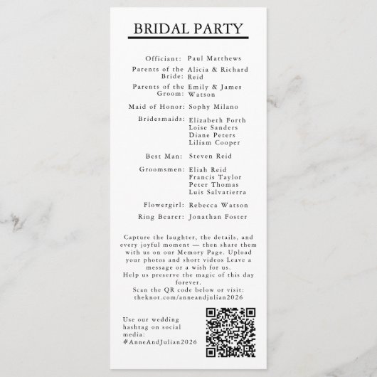 White Modern Minimalist Bridal Program QR Code プログラム (裏面)