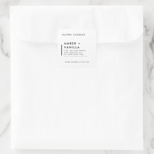 White Modern Minimalist Candle Label Sticker スクエアシール (バッグ)